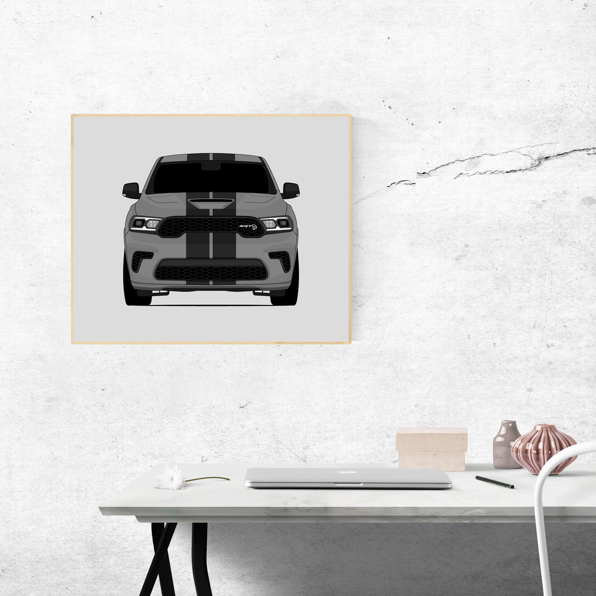Dodge Durango SRT Hellcat (2021-Present) car poster wall art above a desk