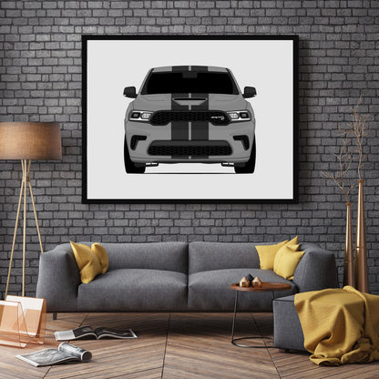 Dodge Durango SRT Hellcat (2021-Present) car poster wall art in a dark grey living room