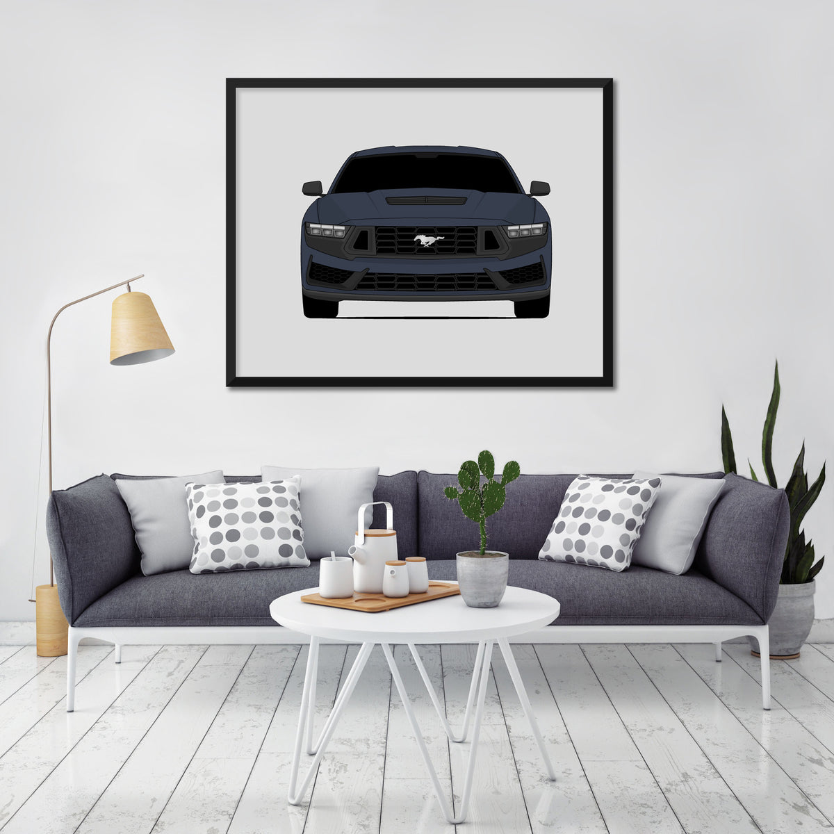 Ford Mustang Dark Horse (2024-Present) S650 car poster wall art in a light living room