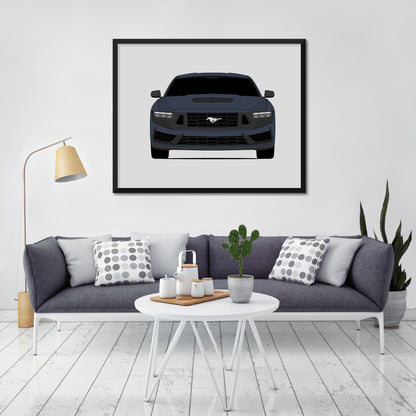 Ford Mustang Dark Horse (2024-Present) S650 car poster wall art in a light living room