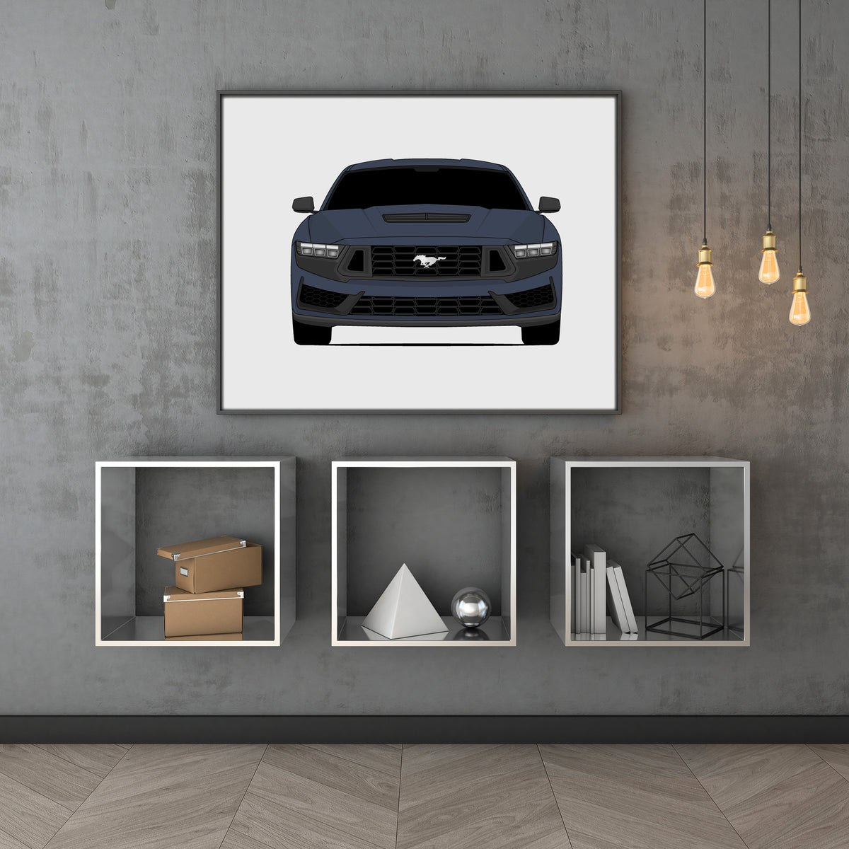 Ford Mustang Dark Horse (2024-Present) S650 car poster wall art above shelves
