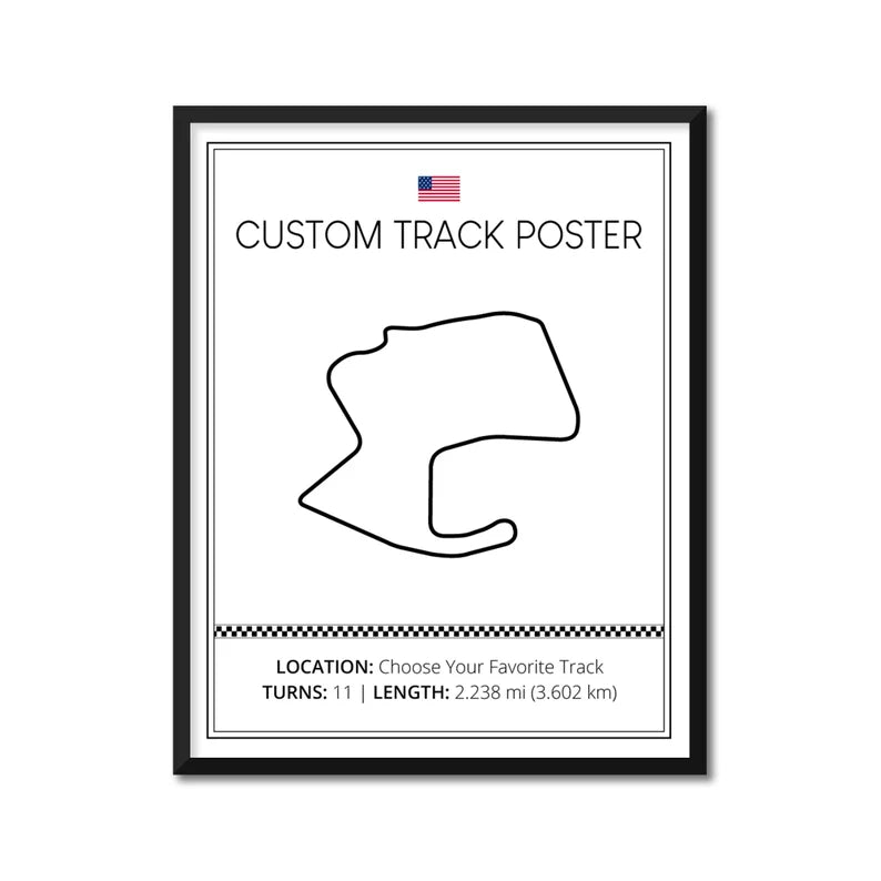 Personalizable Race Track Poster - Handmade Customizable Track Day Racing Print (No Lap Time)