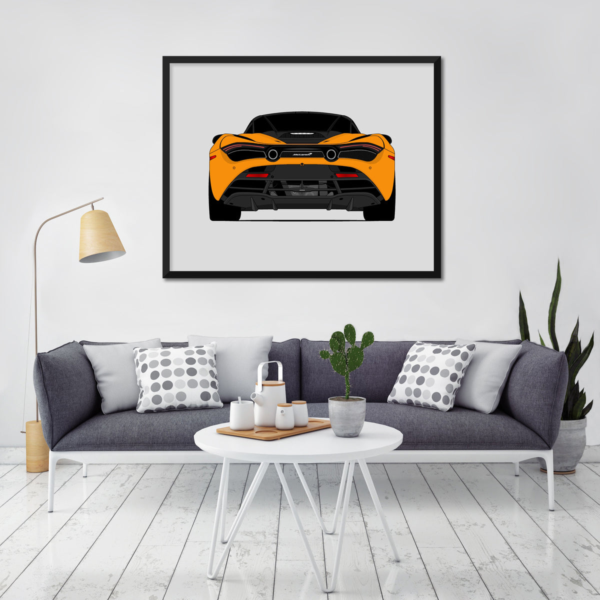 McLaren 720S (2017-2023) (Rear) car poster wall art in a light living room
