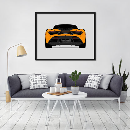 McLaren 720S (2017-2023) (Rear) car poster wall art in a light living room