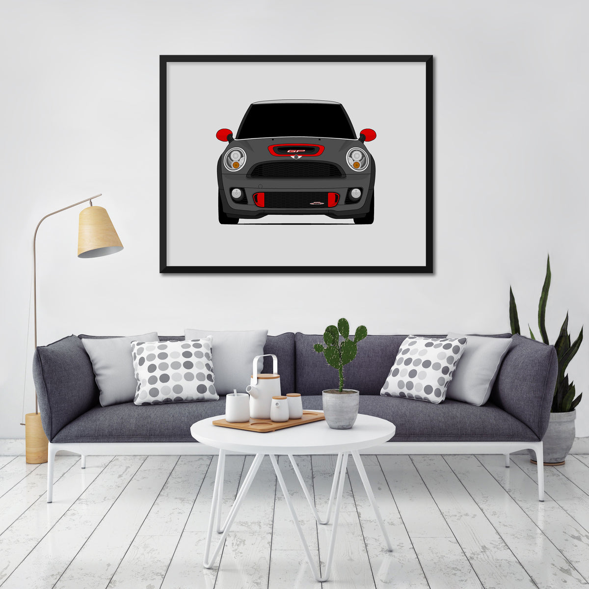 Mini Cooper GP2 (2012-2014) R56 Gen 2 car poster wall art in a light living room