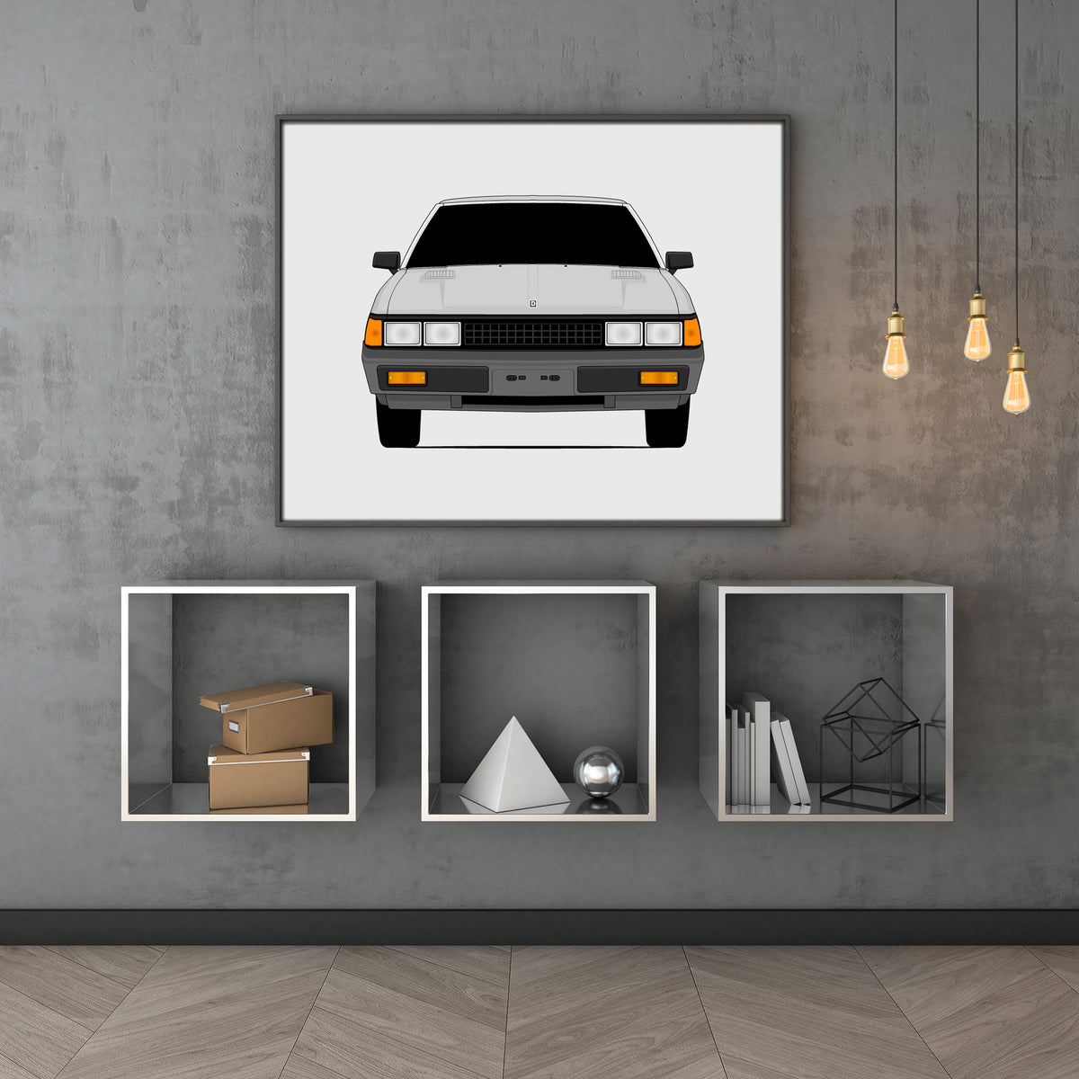 Nissan 200SX (1982-1983) car poster wall art above shelves