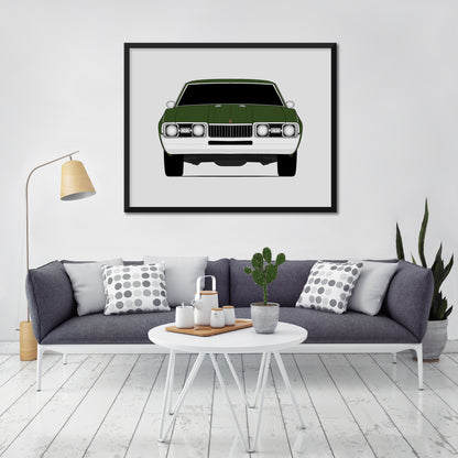 Oldsmobile Cutlass (1968) car poster wall art in a light living room