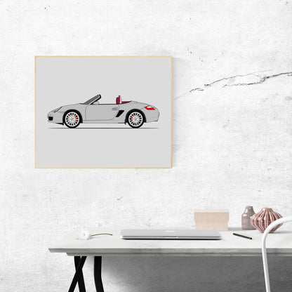 Porsche Boxster RS 60 Spyder (2004-2008) 987.1 (Side Profile) car poster wall art above a desk