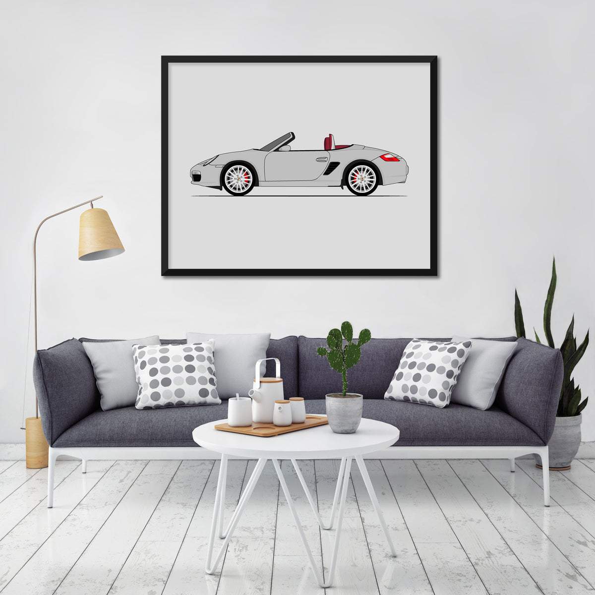 Porsche Boxster RS 60 Spyder (2004-2008) 987.1 (Side Profile) car poster wall art in a light living room