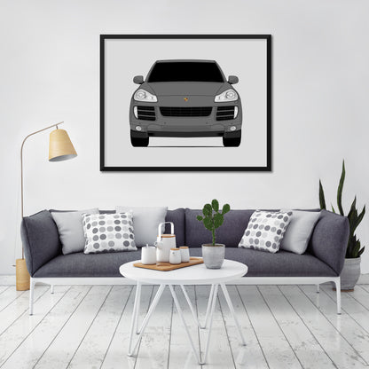 Porsche Cayenne S (2008-2010) car poster wall art in a light living room