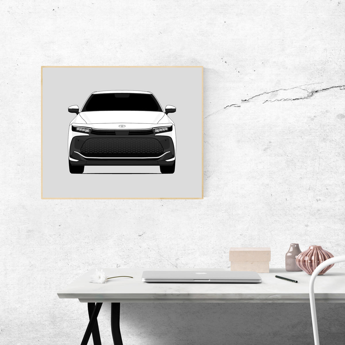 Toyota Crown (2023-Present) car poster wall art above a desk