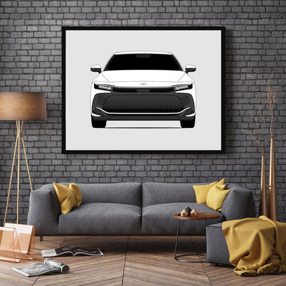 Toyota Crown (2023-Present) car poster wall art in a dark grey living room