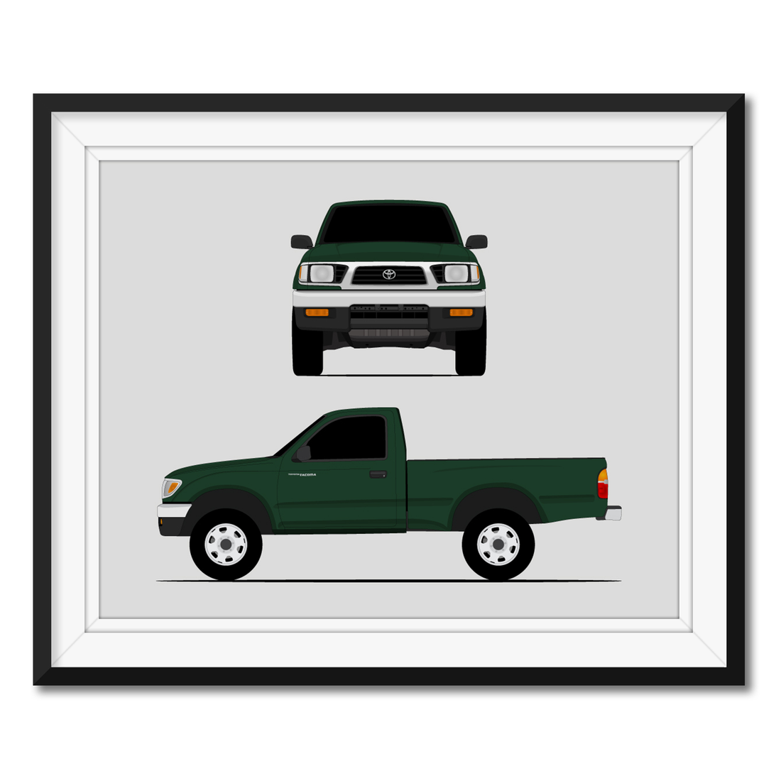 Toyota Tacoma TRD Pro (1995-1997) Gen 1 (Front and Side) framed car poster with mat