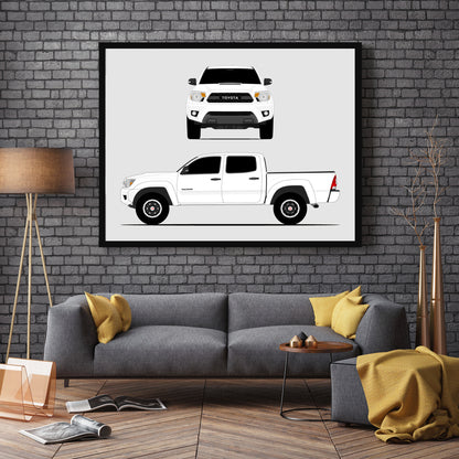 Toyota Tacoma TRD Pro (2012-2015) Gen 2 (Front and Side) car poster wall art in a dark grey living room