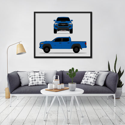 Toyota Tacoma TRD Pro (2016-2019) Gen 3 (Front and Side) car poster wall art in a light living room