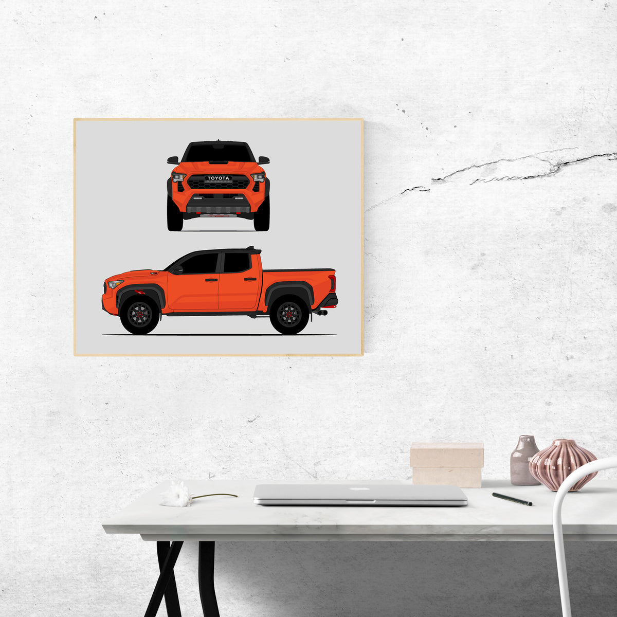 Toyota Tacoma TRD Pro (2024-Present) Gen 4 (Front and Side) car poster wall art above a desk