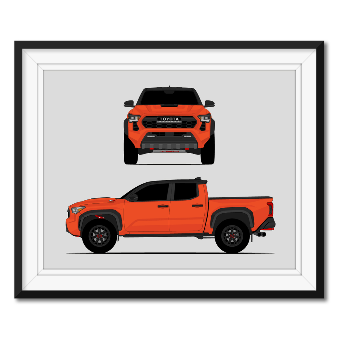 Toyota Tacoma TRD Pro (2024-Present) Gen 4 (Front and Side) framed car poster with mat
