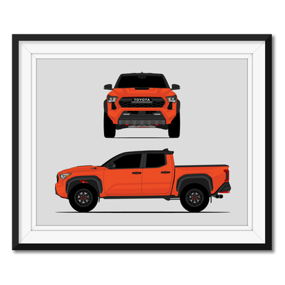 Toyota Tacoma TRD Pro (2024-Present) Gen 4 (Front and Side) framed car poster with mat