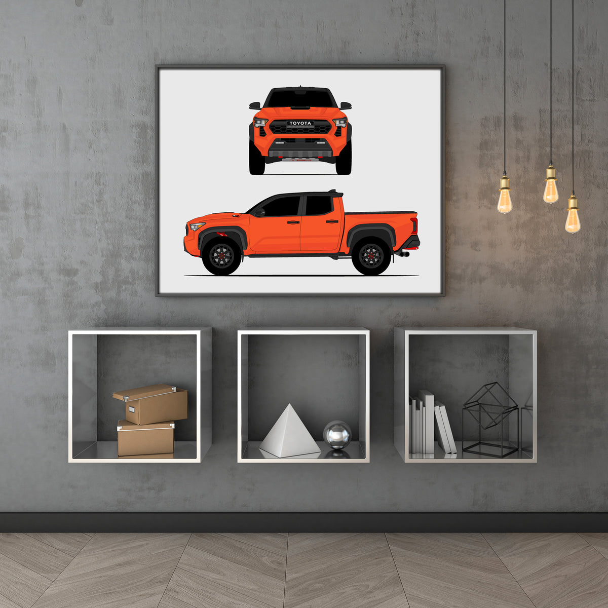 Toyota Tacoma TRD Pro (2024-Present) Gen 4 (Front and Side) car poster wall art above shelves
