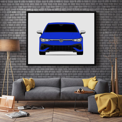 Volkswagen Golf R (2022-2024) MK8 car poster wall art in a dark grey living room
