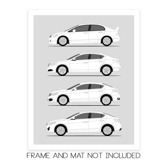 Acura CSX ILX History and Evolution Poster (Side Profile)