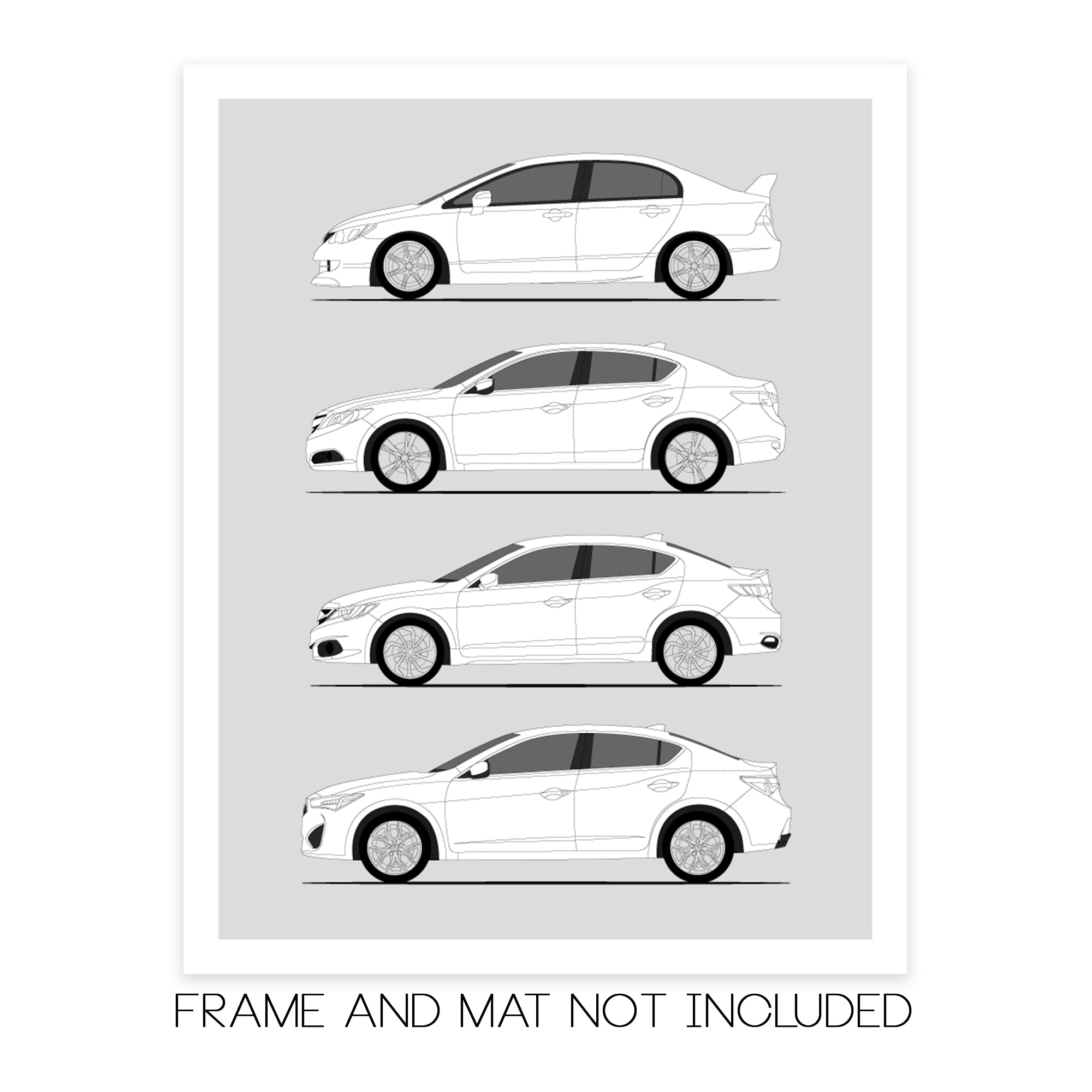 Acura CSX ILX History and Evolution Poster (Side Profile)