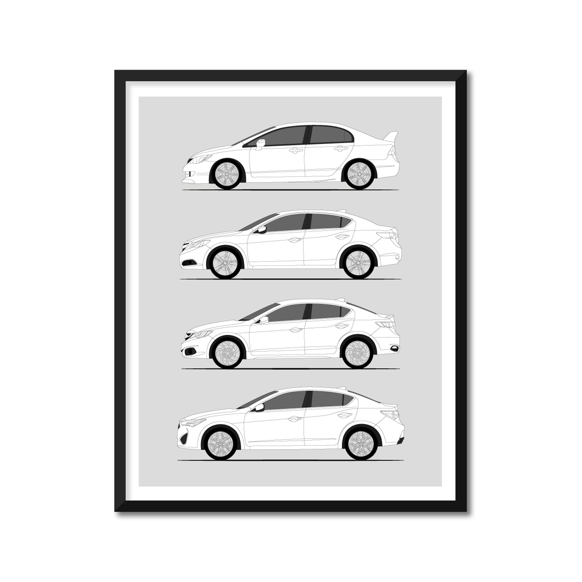 Acura CSX ILX History and Evolution Poster (Side Profile)