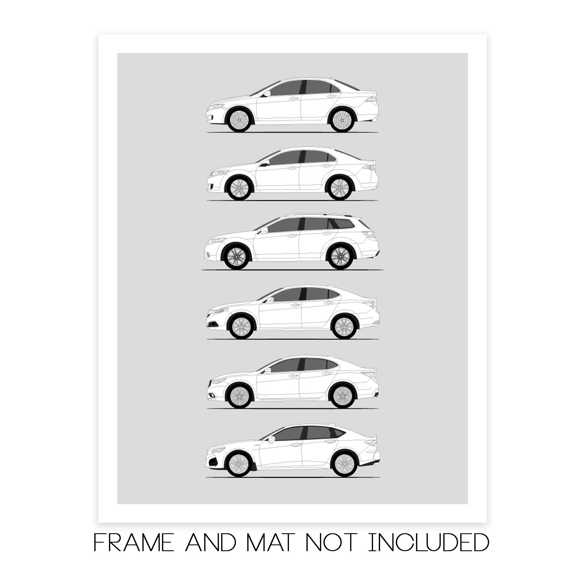 Acura TSX TLX History and Evolution Poster (Side Profile)