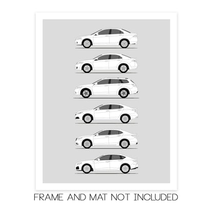 Acura TSX TLX History and Evolution Poster (Side Profile)