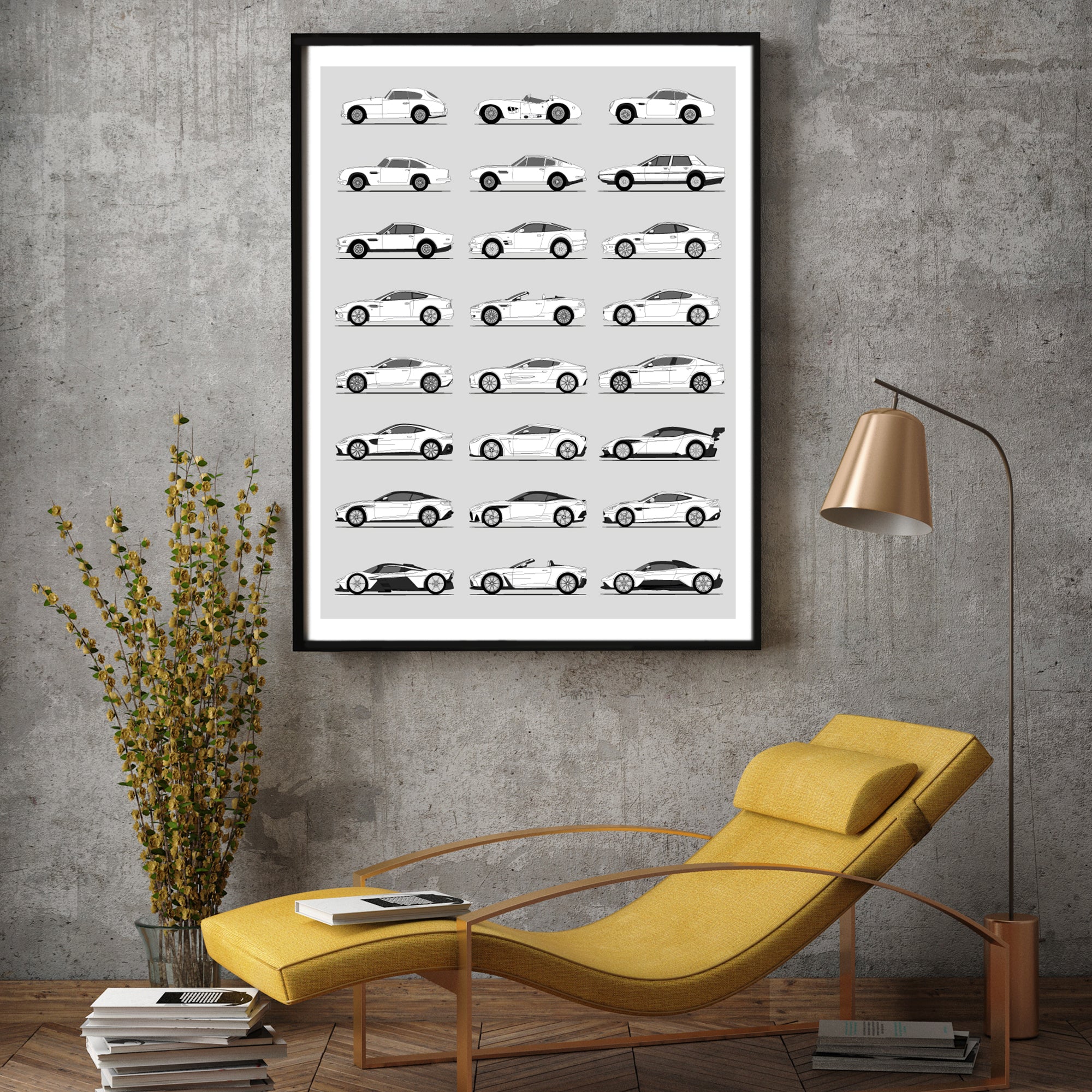 Aston Martin Generations History and Evolution Poster (Side Profile)