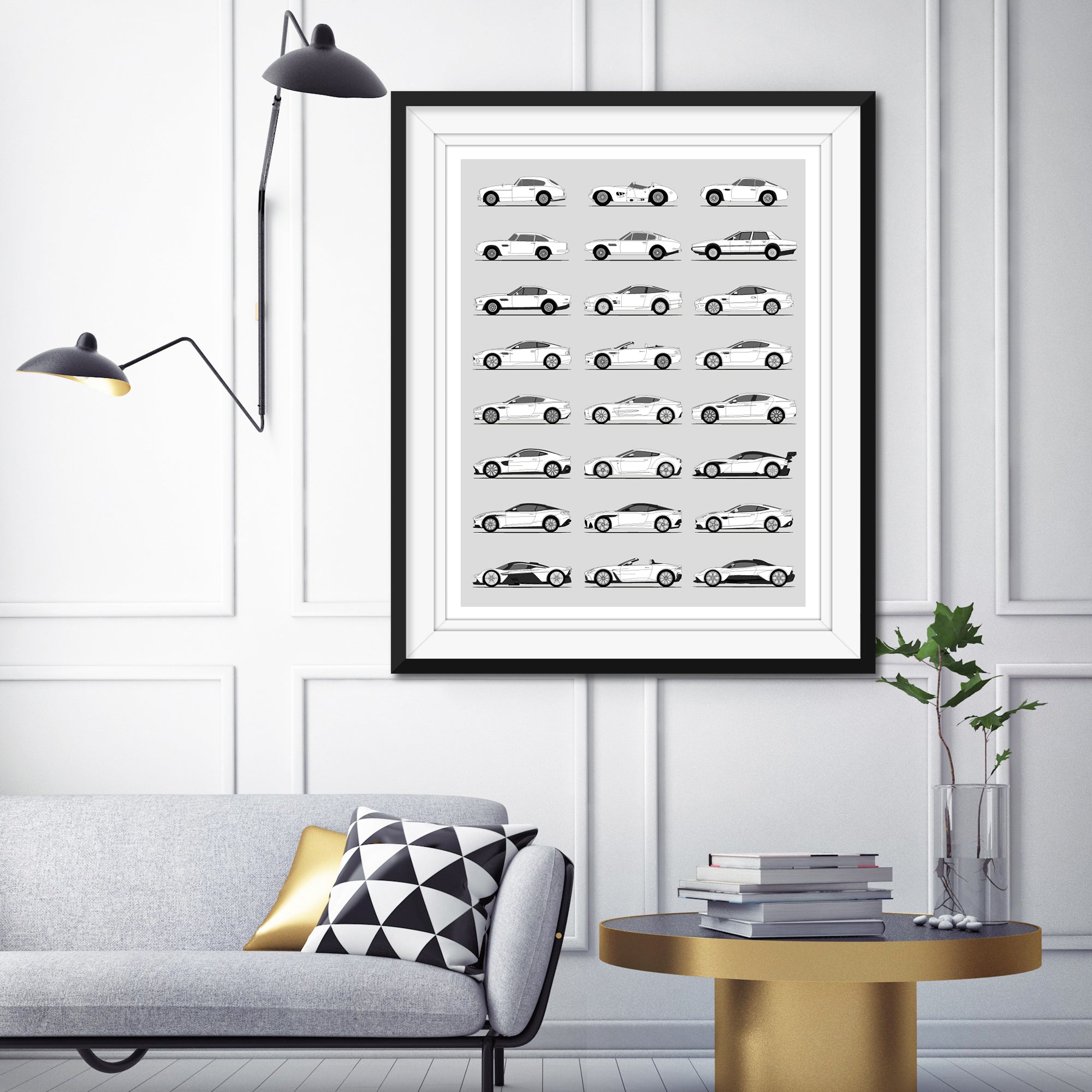 Aston Martin Generations History and Evolution Poster (Side Profile)