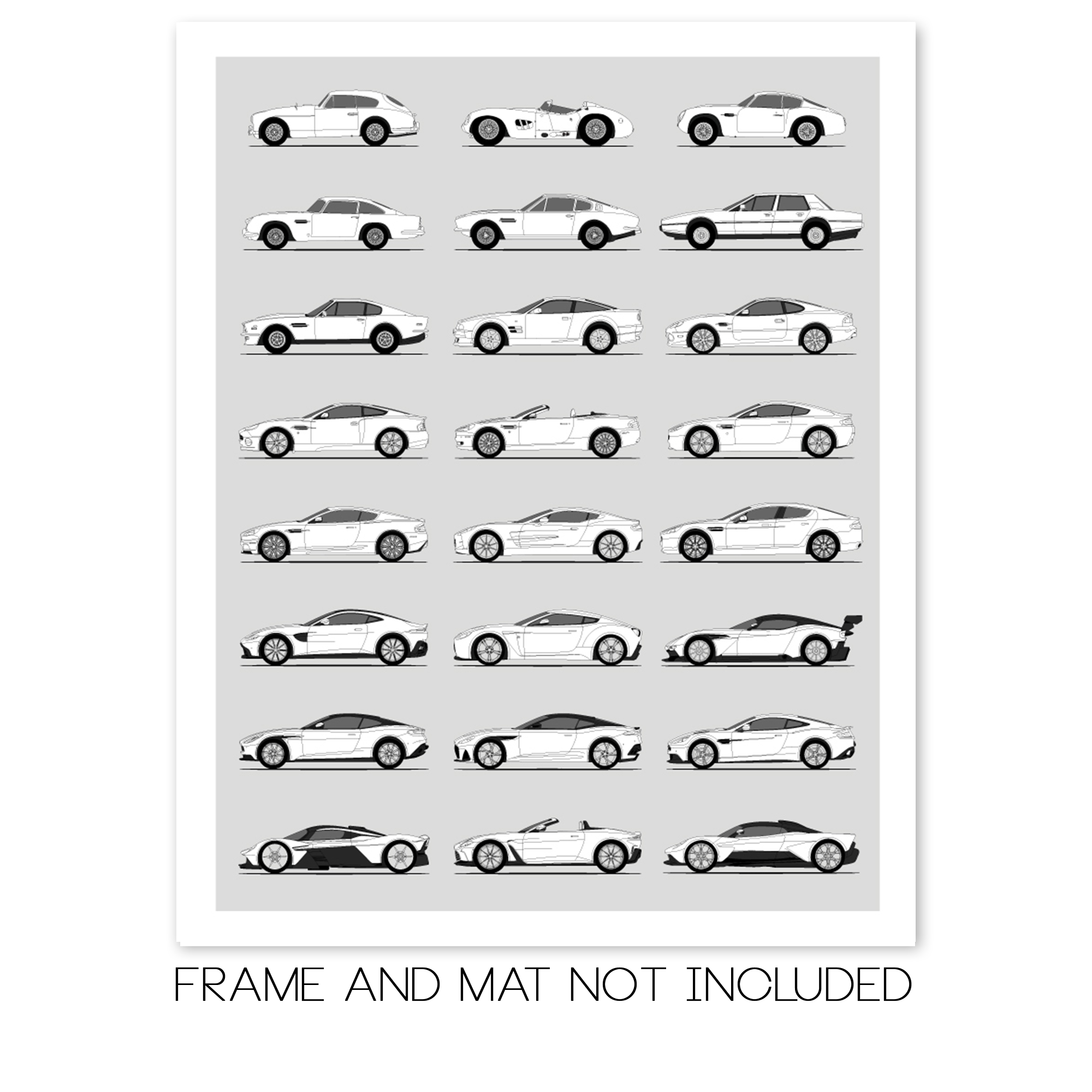 Aston Martin Generations History and Evolution Poster (Side Profile)