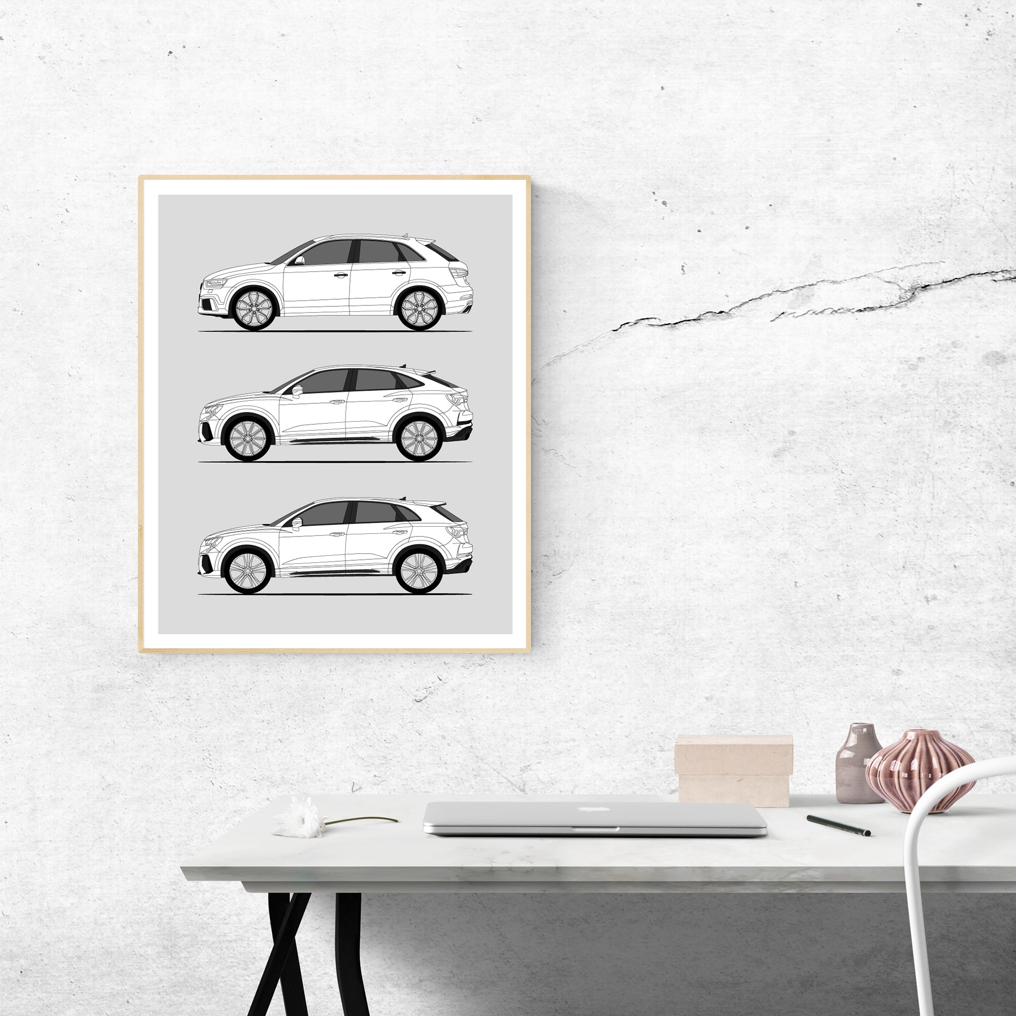 Audi RS Q3 Generations History and Evolution Poster (Side Profile)