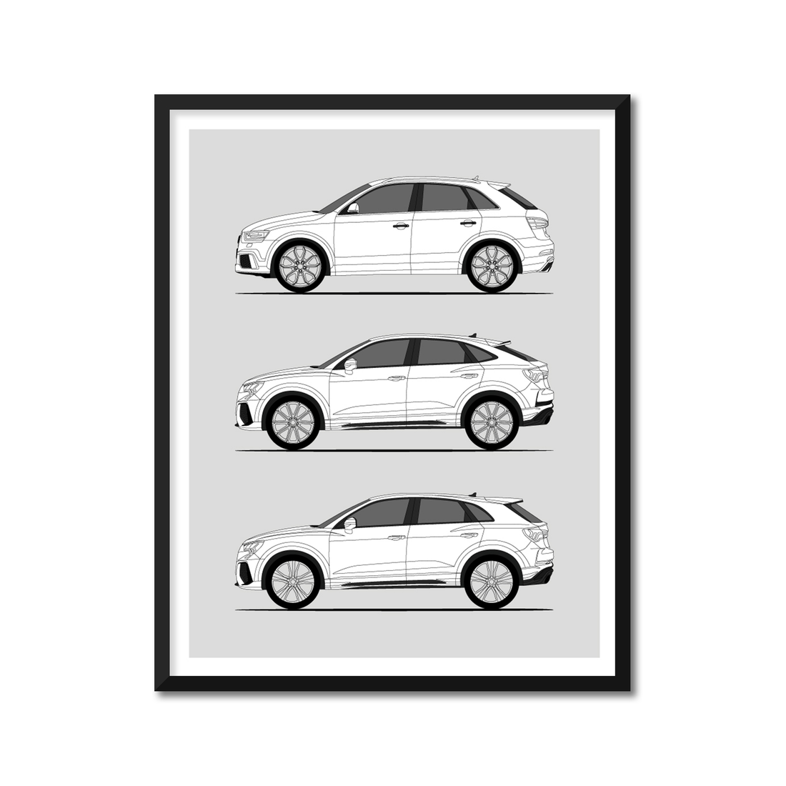 Audi RS Q3 Generations History and Evolution Poster (Side Profile)