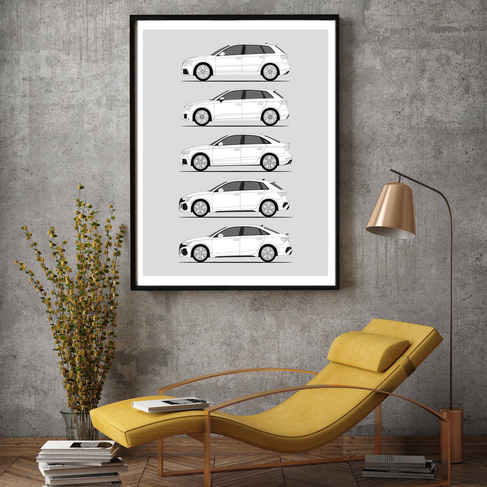 Audi RS3 Generations History and Evolution Poster (Side Profile)