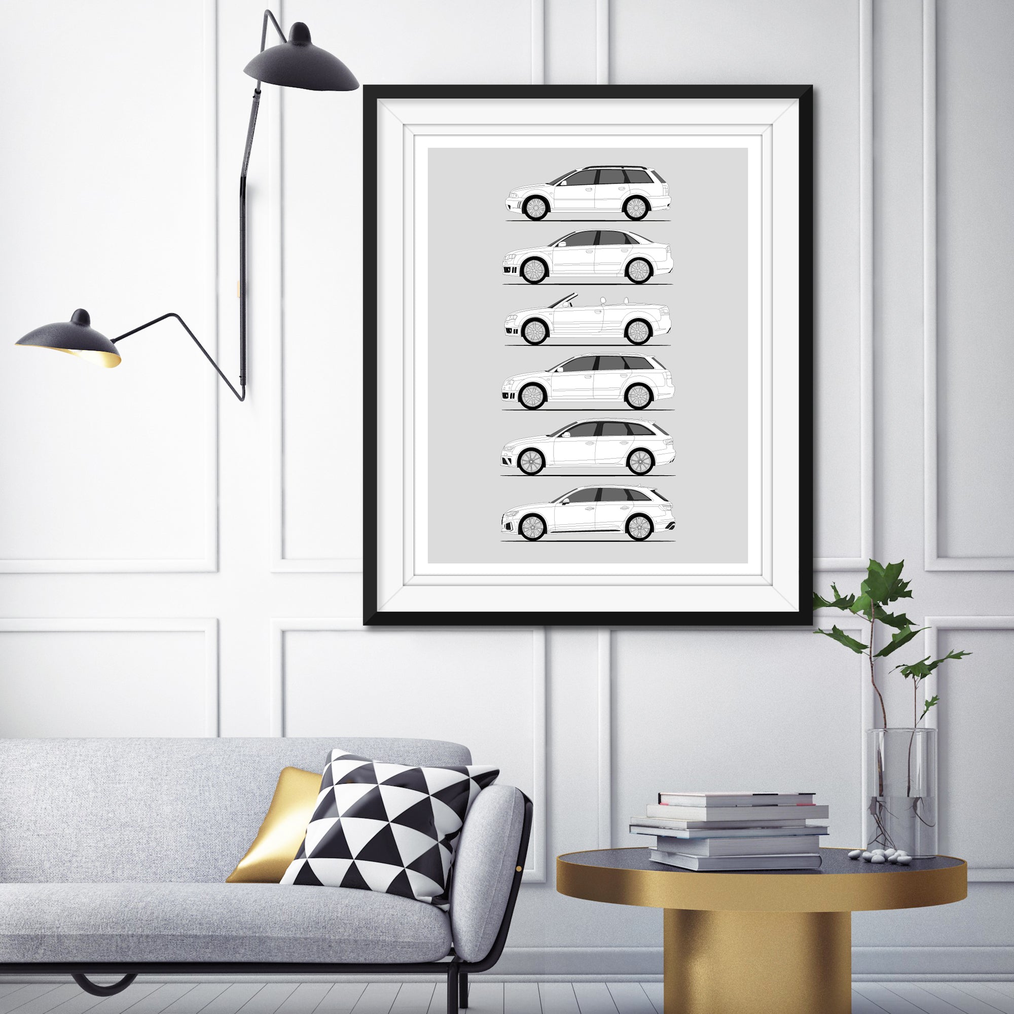 Audi RS4 Generations History and Evolution Poster (Side Profile)