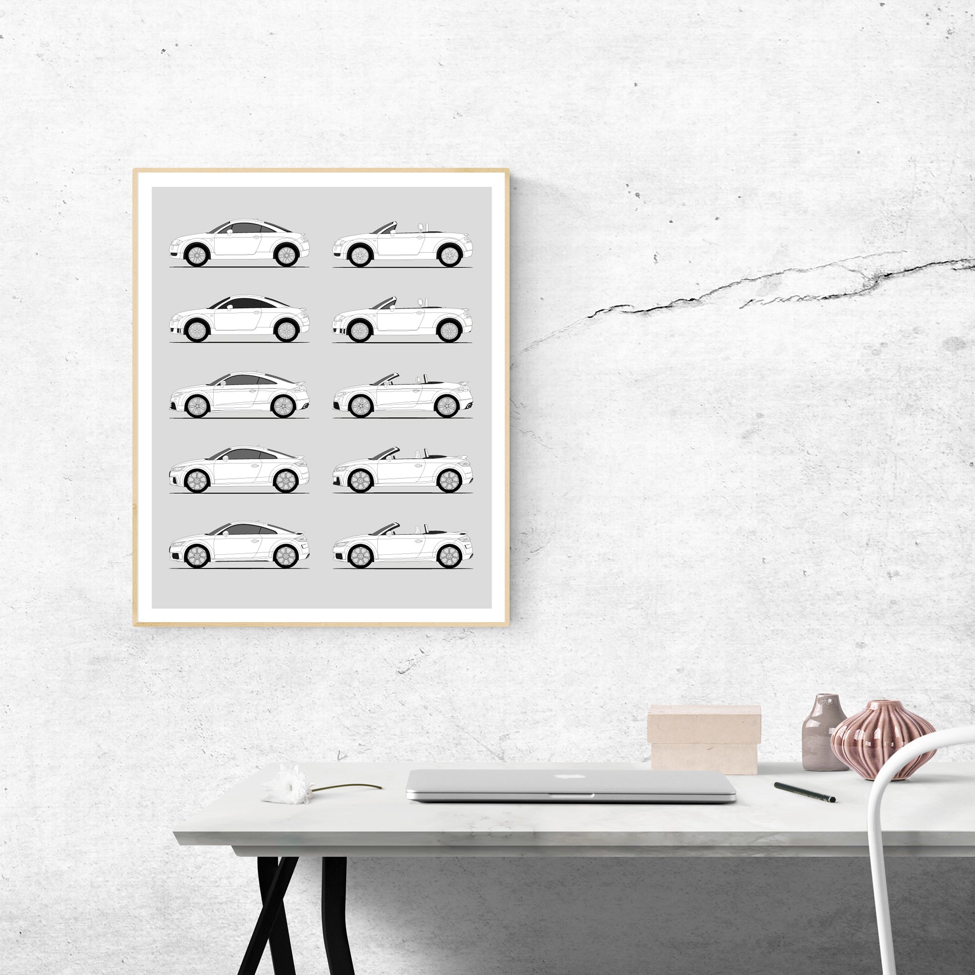 Audi TT Generations History and Evolution Poster (Side Profile)