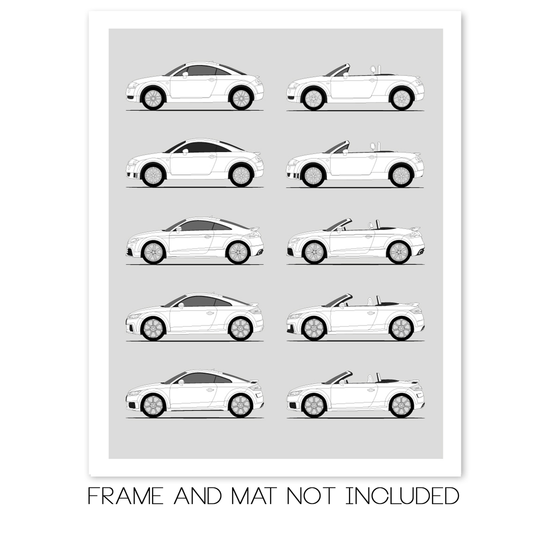 Audi TT Generations History and Evolution Poster (Side Profile)