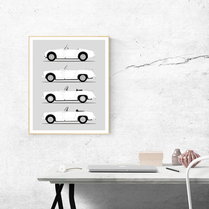 Austin Healey Sprite Generations History and Evolution Poster (Side Profile)