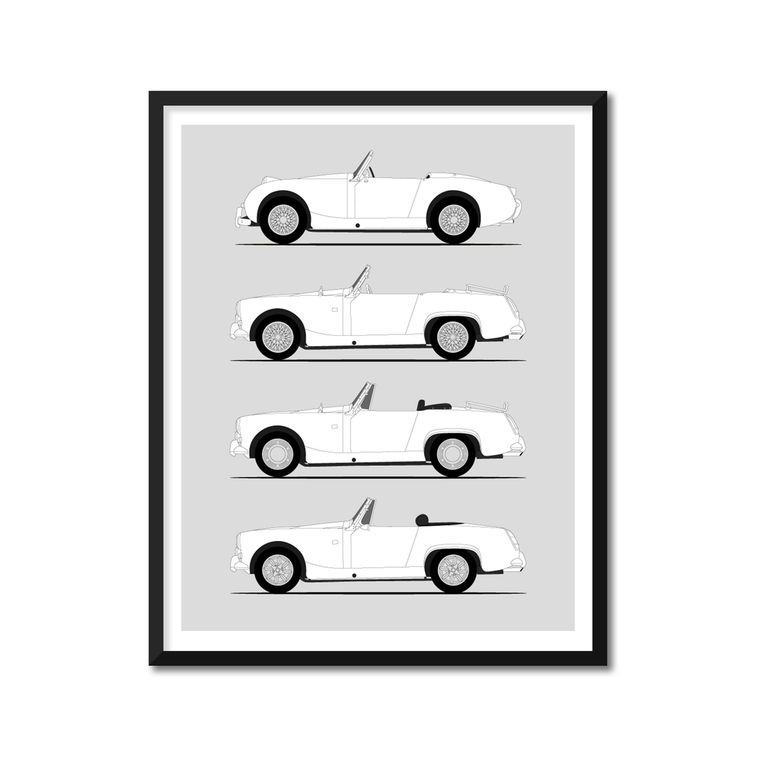 Austin Healey Sprite Generations History and Evolution Poster (Side Profile)