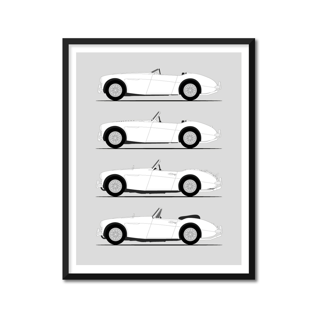 Austin Healey 3000 Generations History and Evolution Poster (Side Profile)