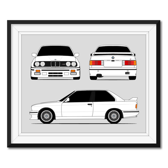 BMW M3 E30 (1986-1991) (Front, Side, Rear) Poster