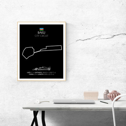 Baku City Circuit F1 Formula 1 Race Track Poster