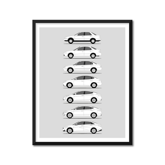 Hyundai Elantra History and Evolution Poster (Side Profile)