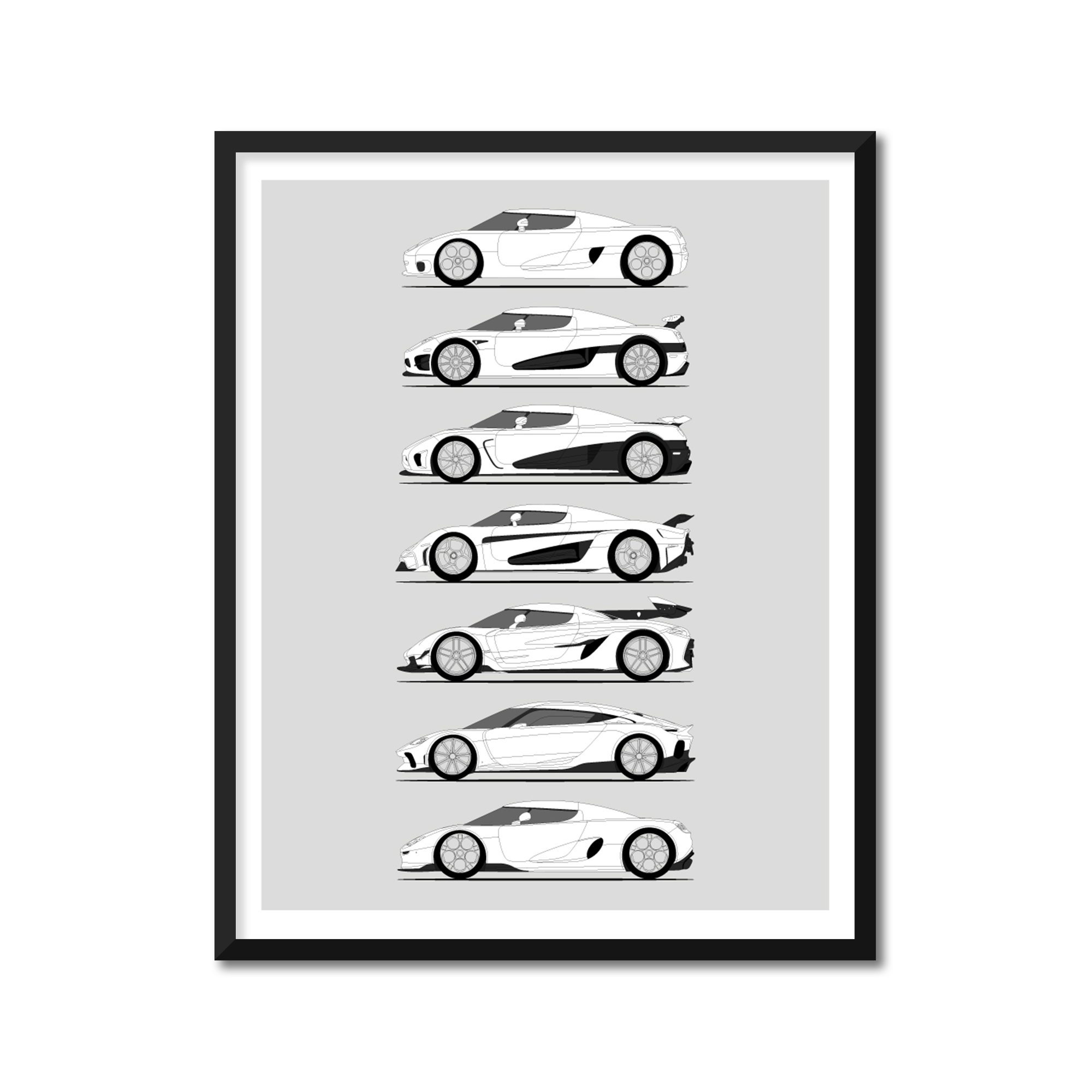 Koenigsegg Generations History and Evolution Poster (Side Profile)