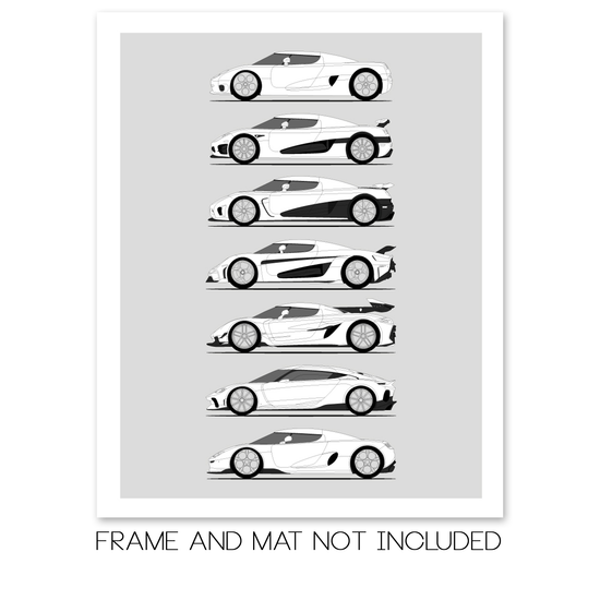 Koenigsegg Generations History and Evolution Poster (Side Profile)