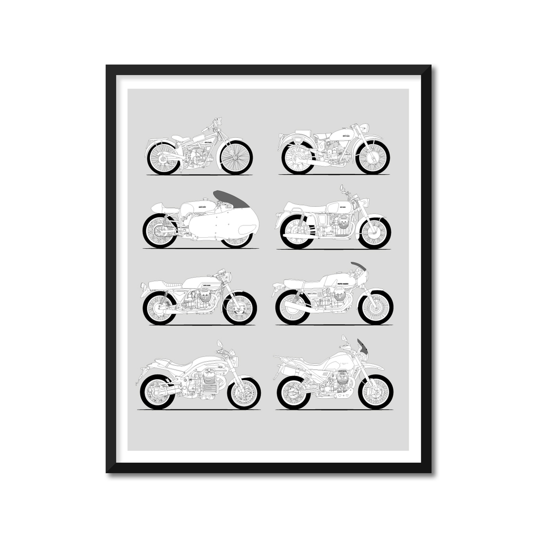 Moto Guzzi Motorcycle History and Evolution Poster (Side Profile)