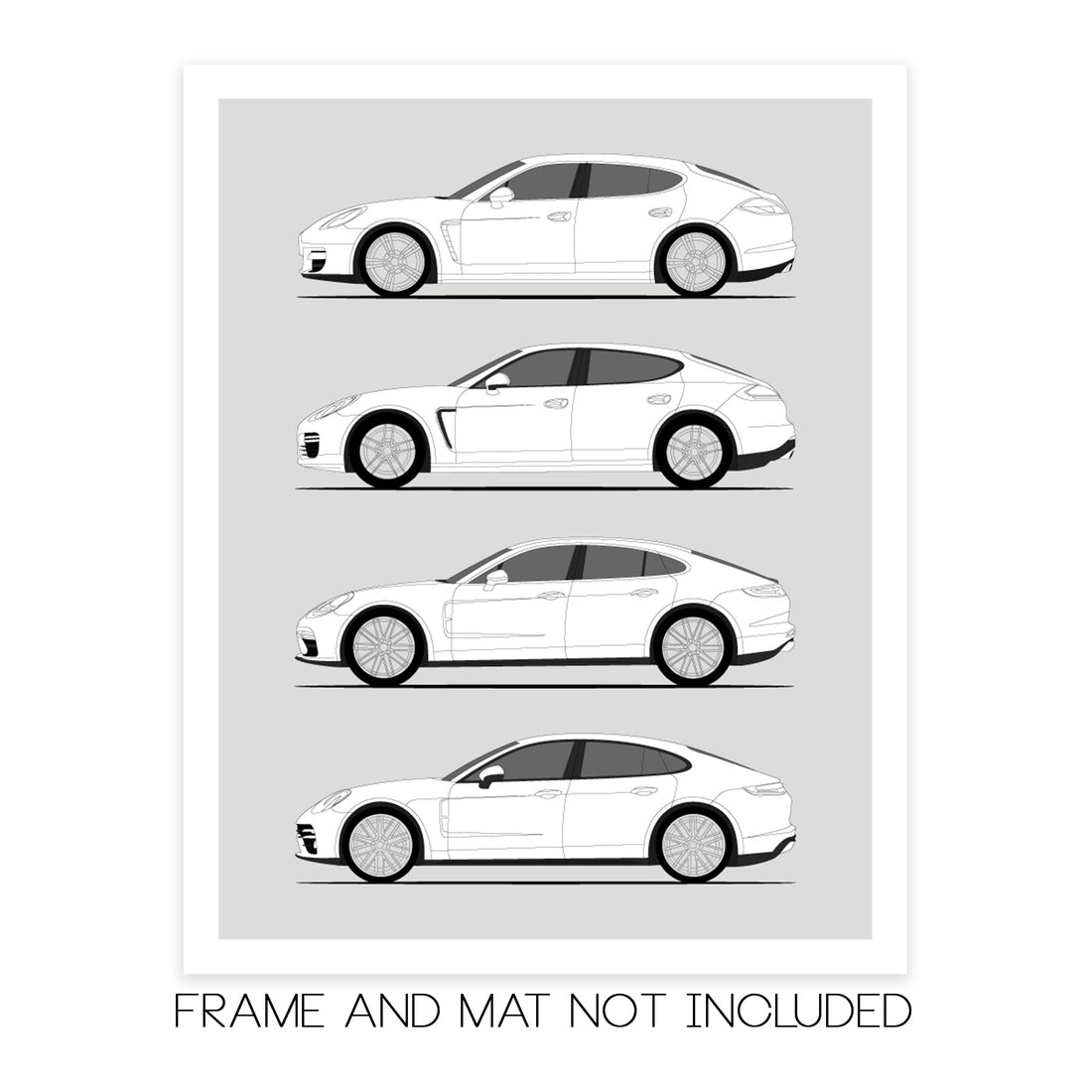 Porsche Panamera History and Evolution Poster (Side Profile)