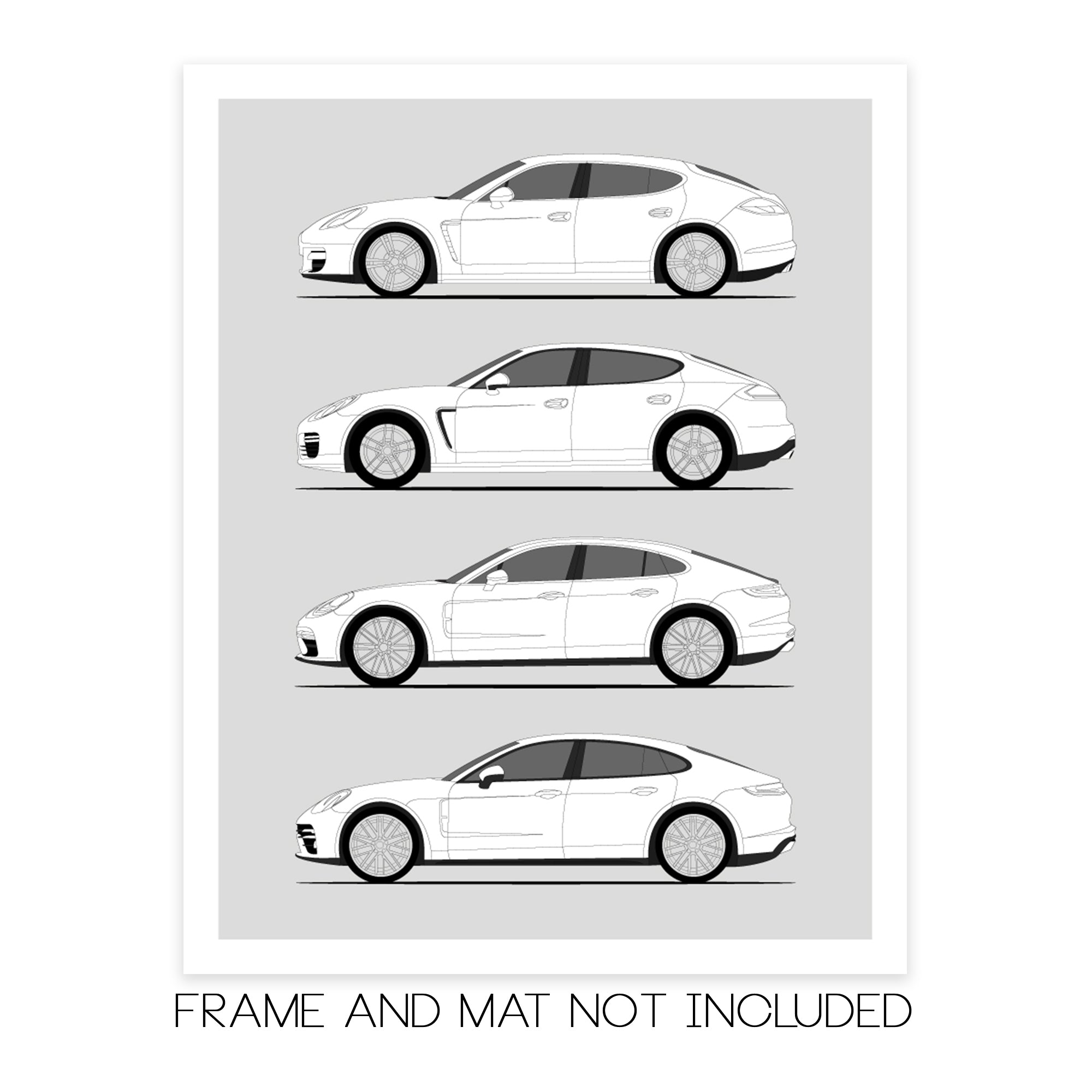 Porsche Panamera History and Evolution Poster (Side Profile)