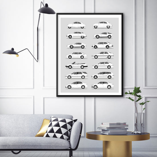 Saab History and Evolution Poster (Side Profile)